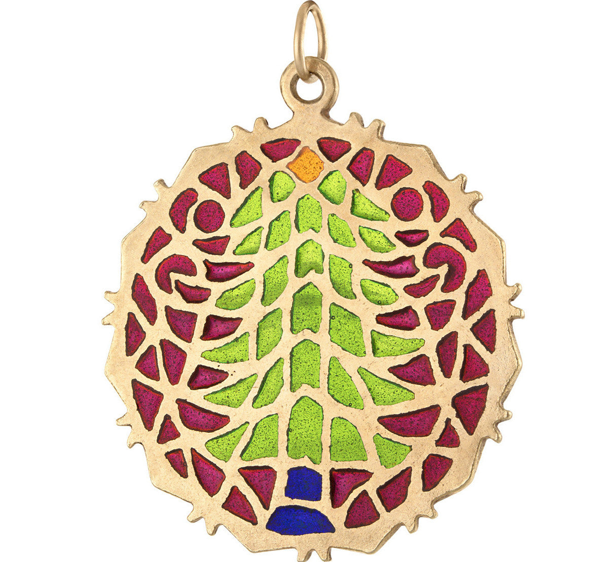 Vintage Plique-A-Jour Christmas Tree 14K Gold Charm